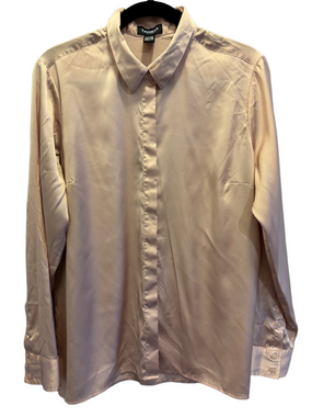 Express Women’s Portofino Blush Satin Button-Up Blouse Shirt - Size L